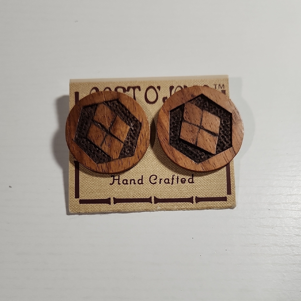 Handcrafted Wooden Stud Earrings with Hexagon Design